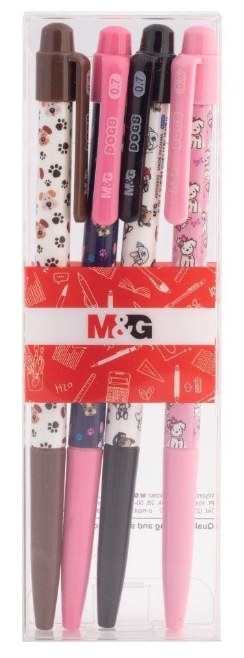 M&G Automatic Pen 0.7mm Cats&Dogs blue 4pcs set - perfect for school