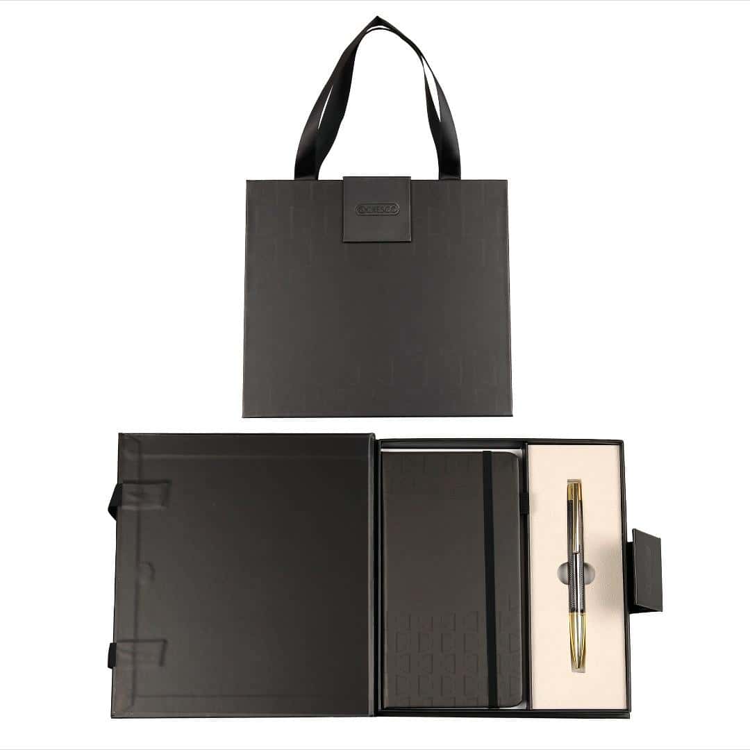 Elegant premium pen + notebook graphite-gold - perfect as a gift