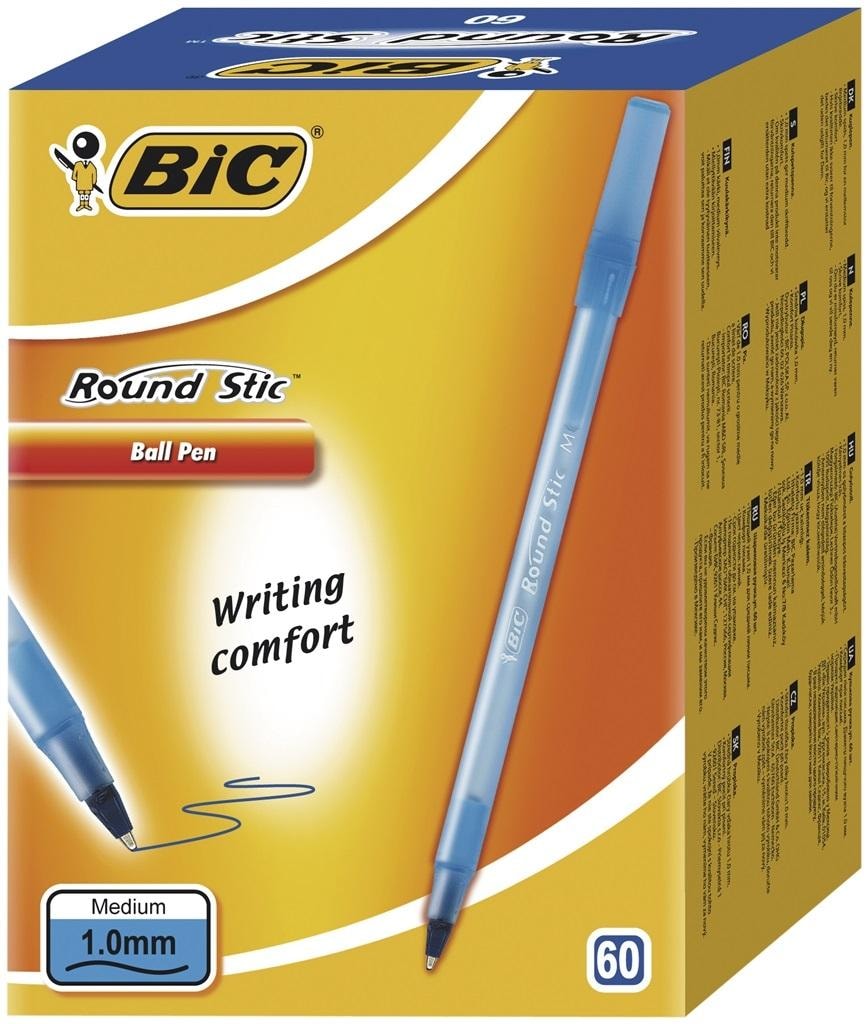 BIC Round Stic Classic Pens - 60 pieces, blue - perfect for school and office