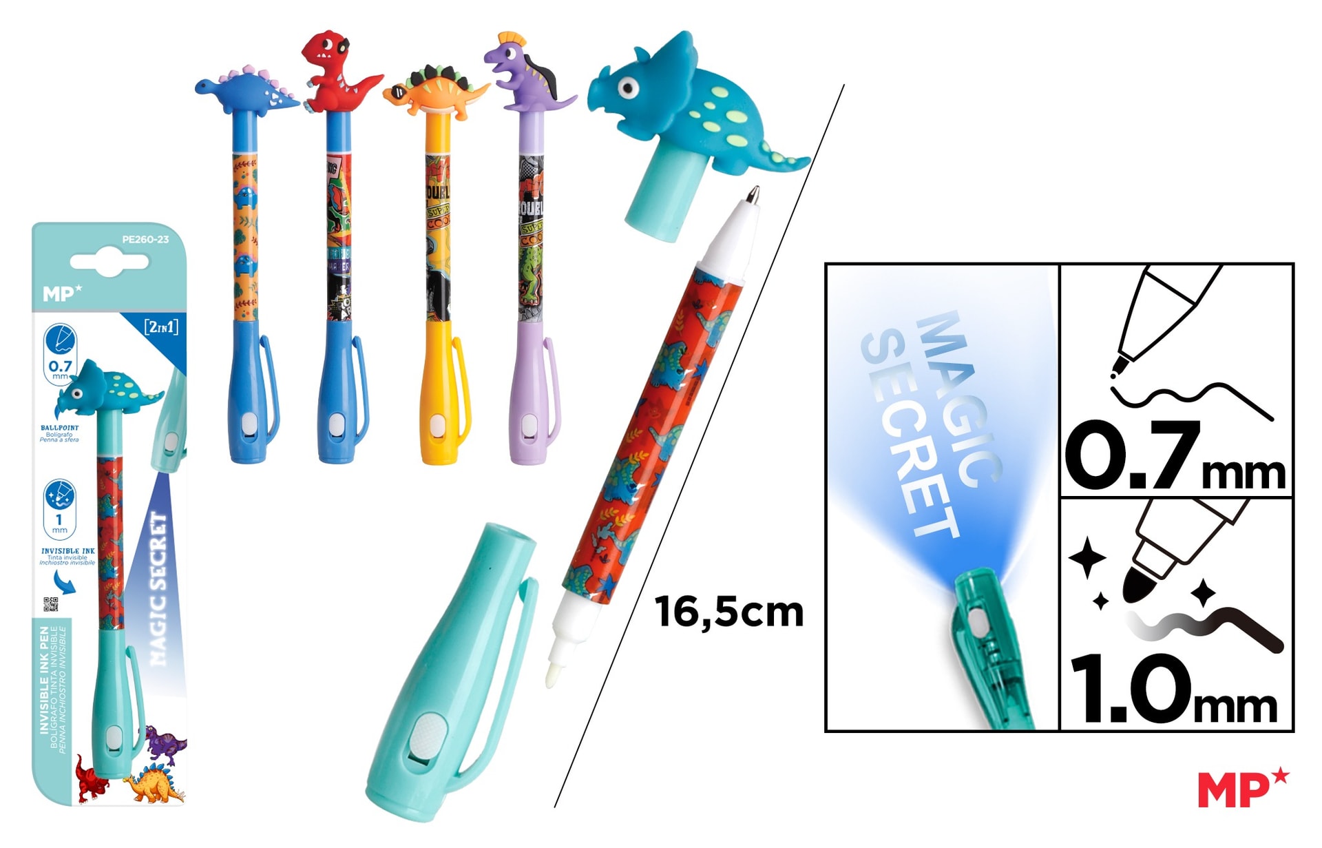 Długopis Szpiegowski UV Dinozaury 0.7/1.0mm 1 szt. mix
