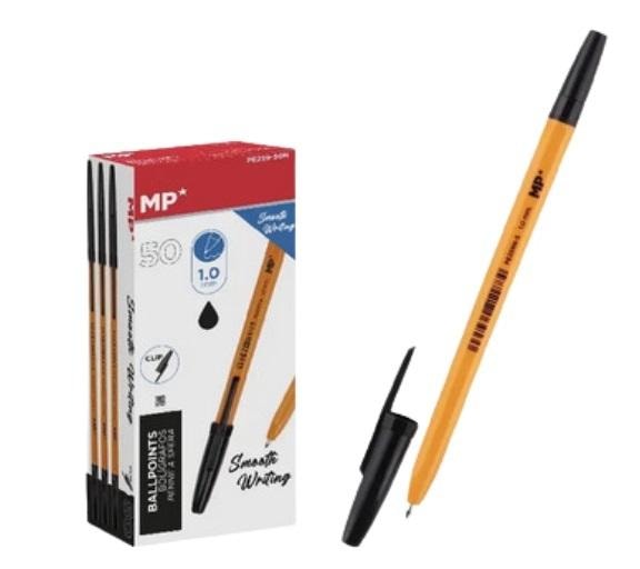 Black ballpoint pen with cap - set of 50
