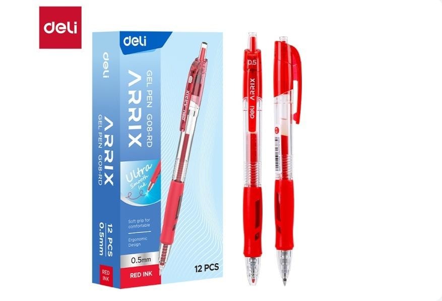 DELI Gel pen Arrix 0.5 mm red - 12 pieces perfect for school and office