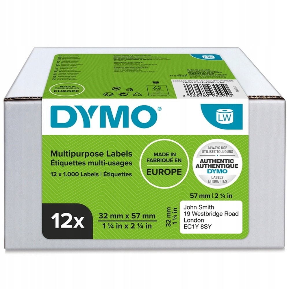 Dymo Labels Universal 57x32mm - white, 12 rolls - perfect for labeling