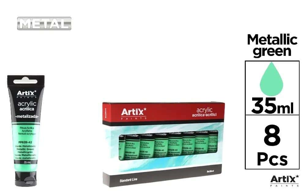 Artix Acrylic paint green metallic 35 ml - set of 8 for artists
