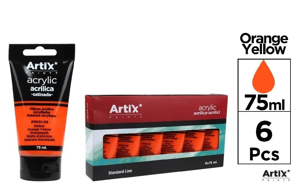 Artix Acrylic paint amber yellow 75ml - set of 6 for artists