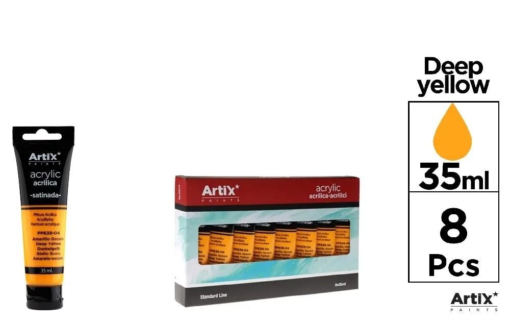 Artix Acrylic Paint Dark Yellow 35 ml - set of 8 for artists