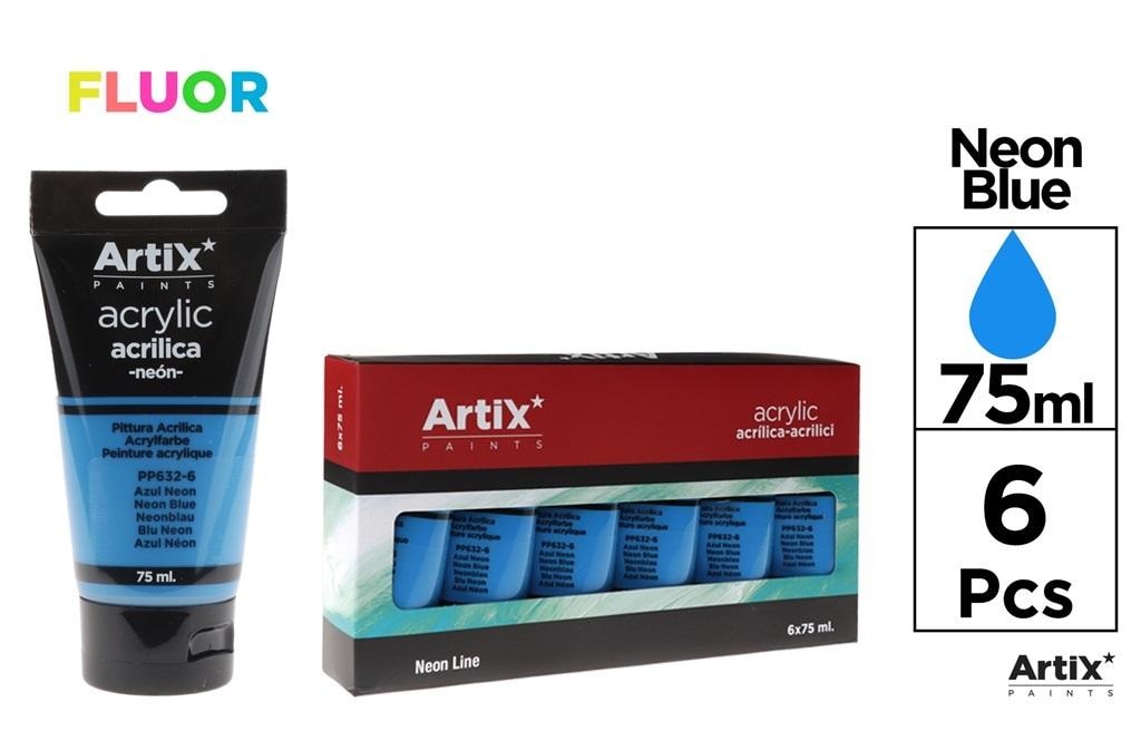 Artix Fluorescent acrylic paint blue 75ml (6pcs) - add shine to your projects