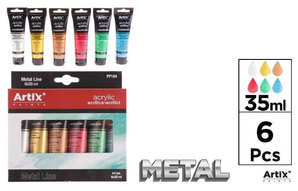Artix Metallic Acrylic Paints - 6 colors for creative projects