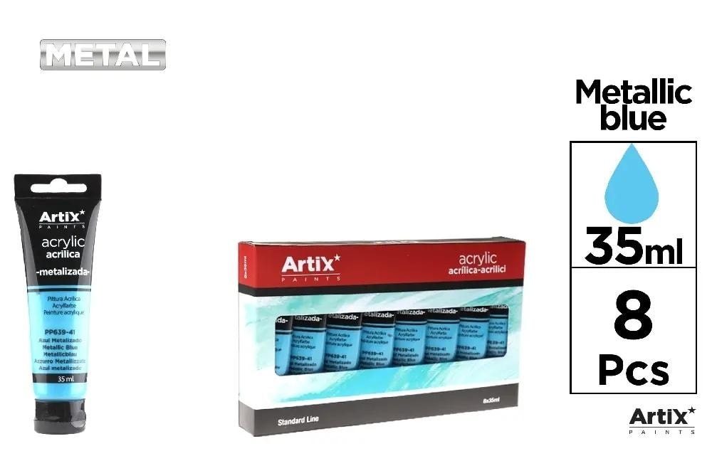 Artix Acrylic paint blue metallic 35 ml - set of 8 pieces