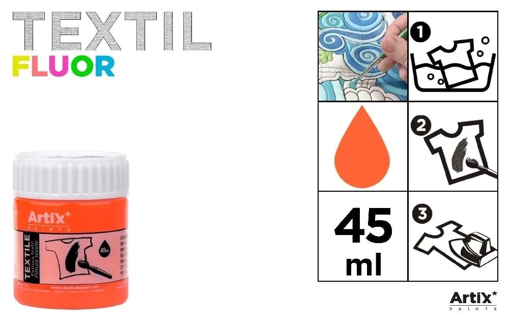 Artix Fabric paint orange fluorescent 45ml 6pcs - create unique designs!