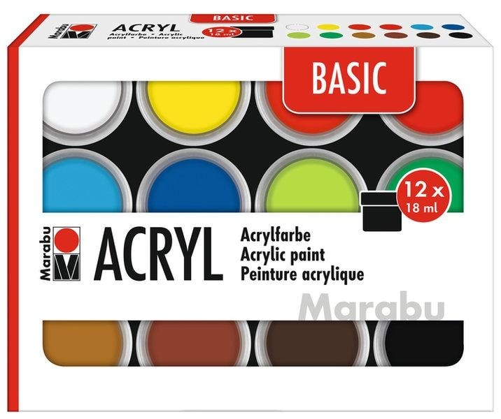 Marabu Basic Acrylic Paints 18 ml 12 Colors - ideal for creative projects