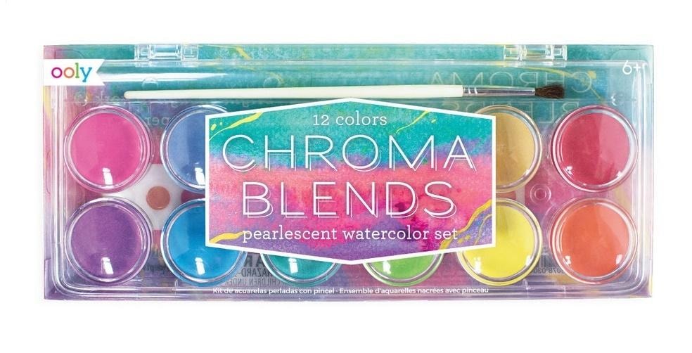 Pearlescent watercolor paints - set of 12 colors with brush for artists