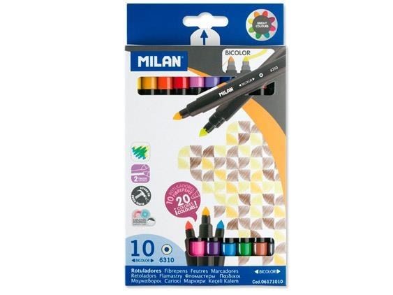 MILAN Bicolor Felt Tip Pens - 10 pieces, 20 colors for creative minds