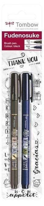 Tombow Fudenosuke - Black Brush Pens for Calligraphy and Sketching (2 pcs)