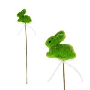 Flocked Easter bunny on stick - green decoration