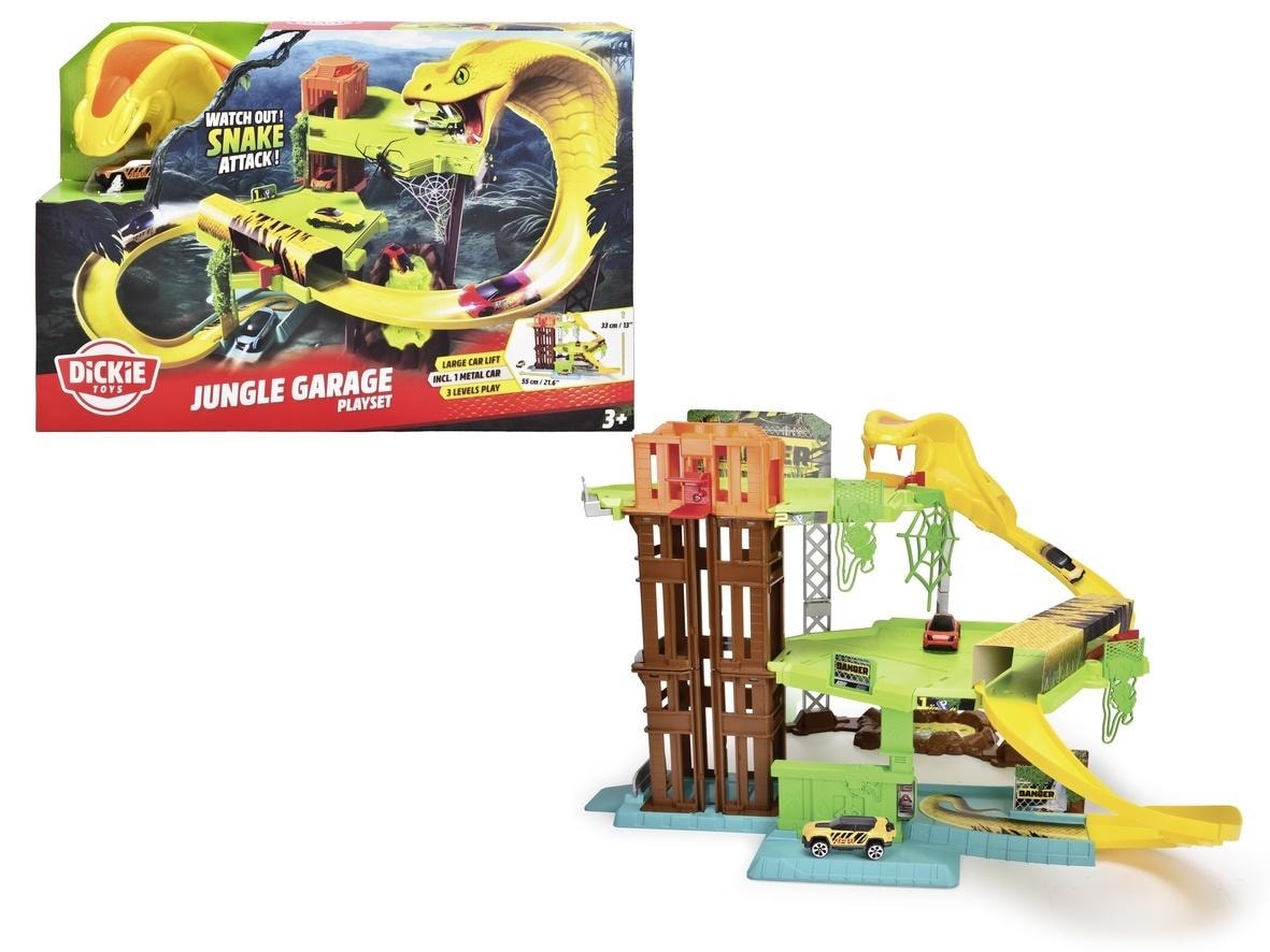 Dickie Toys Jungle Garage with 1 vehicle - the jungle adventure awaits!