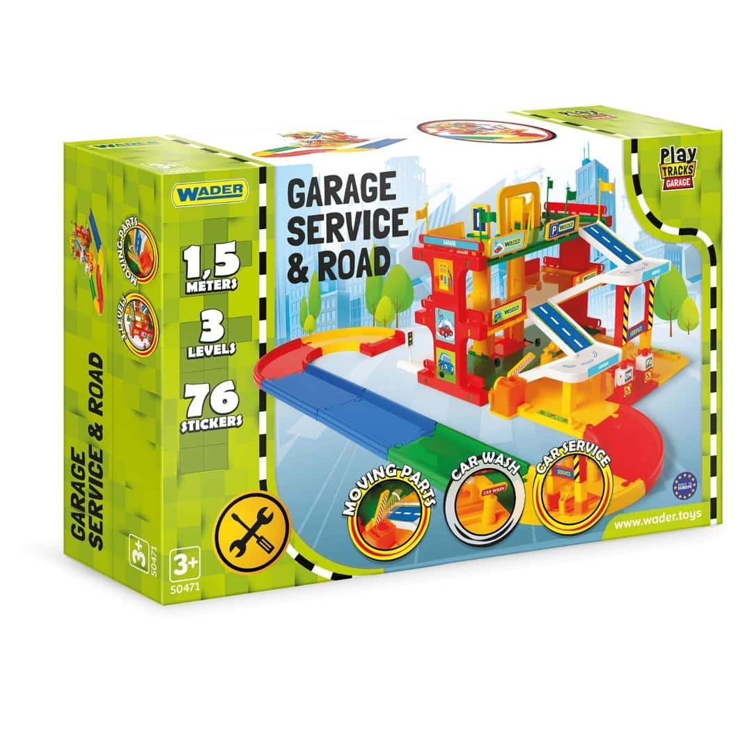 Wader Service Garage with road - multi-level set for little mechanics