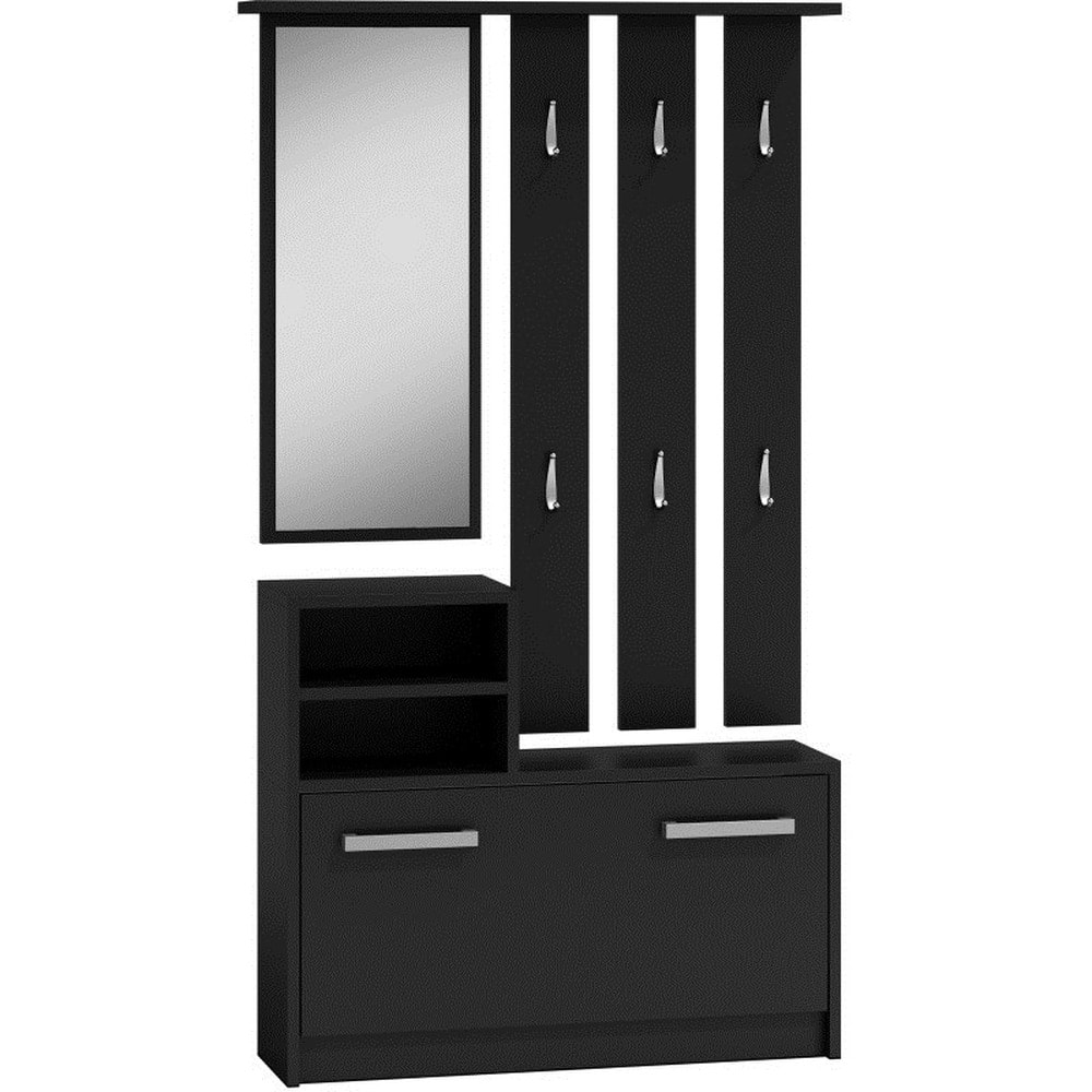 Wardrobe with cabinet, mirror and hanger - black elegance for your home