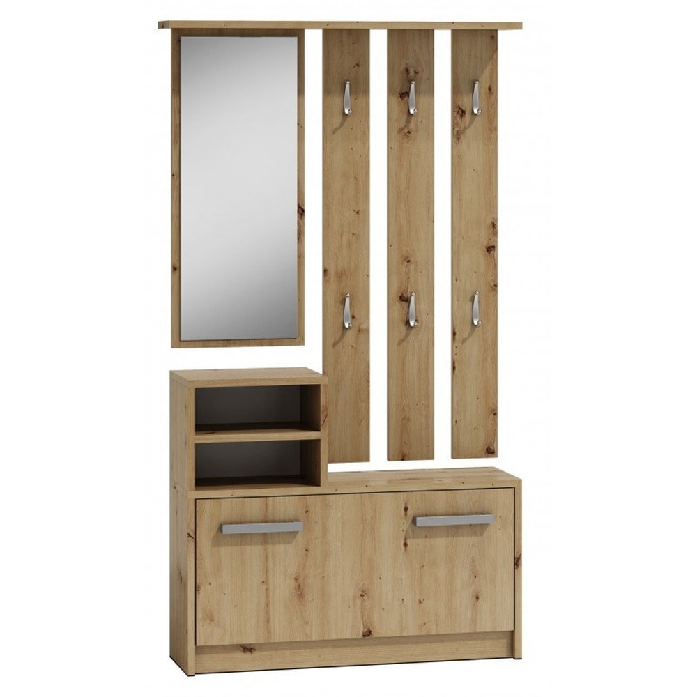 Wardrobe with cabinet, mirror and coat rack oak artisan - ideal for the hallway