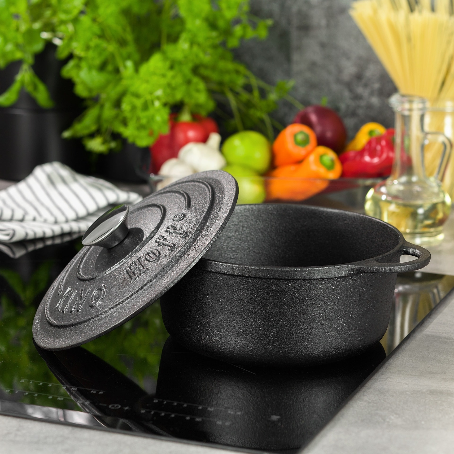 KingHoff Cast Iron Pot with Lid - Ø22 cm, perfect for stewing