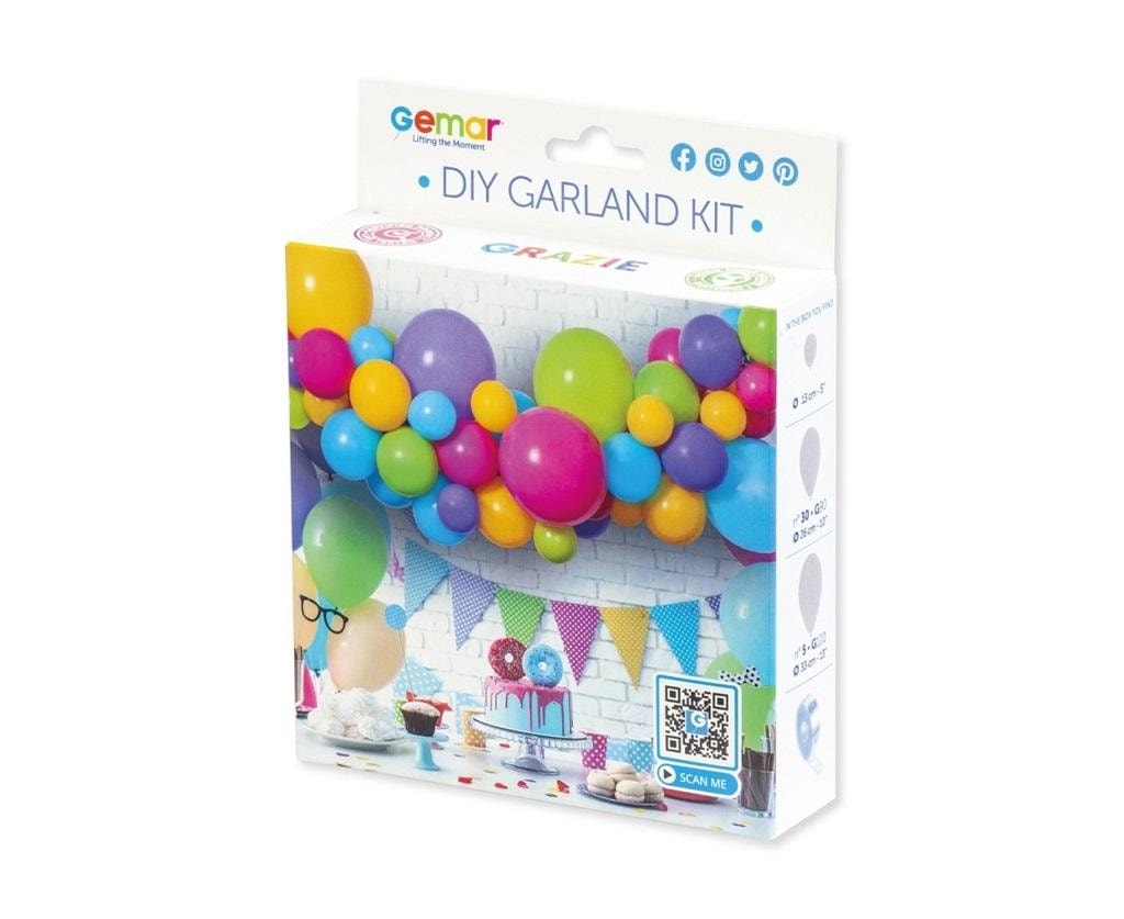 DIY colorful balloon garland - 65 balloons with tape, perfect for parties