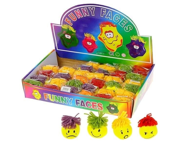 Face stress ball - Anti-stress toy with yarn hair (36 pcs)
