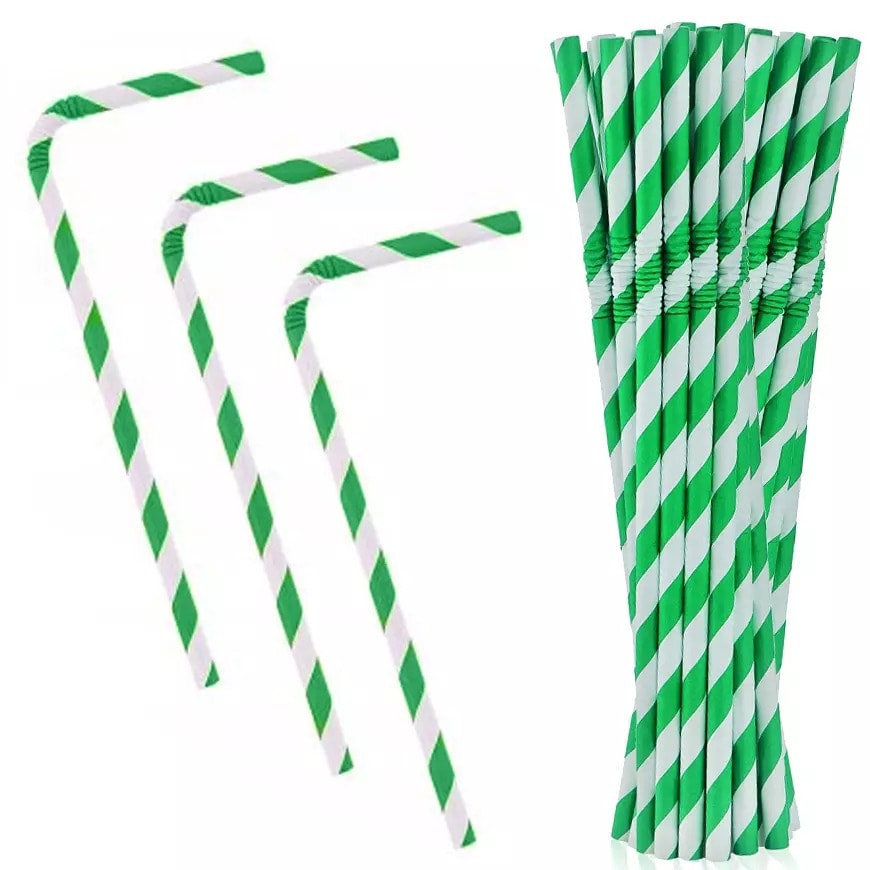 Godan Paper Straws Bendable Green Stripes 20cm - perfect for parties!