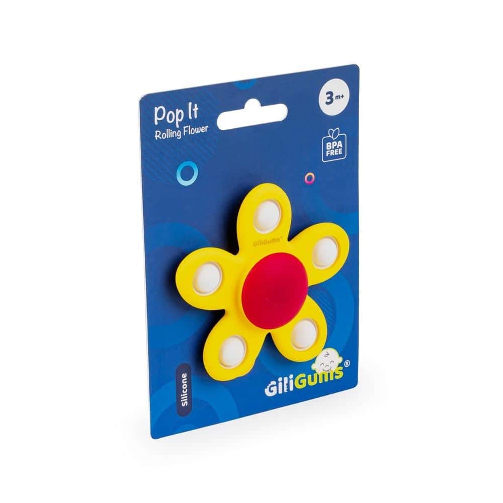 Giligums Twisted Teether Flower Pop It yellow - sensory fun for toddlers