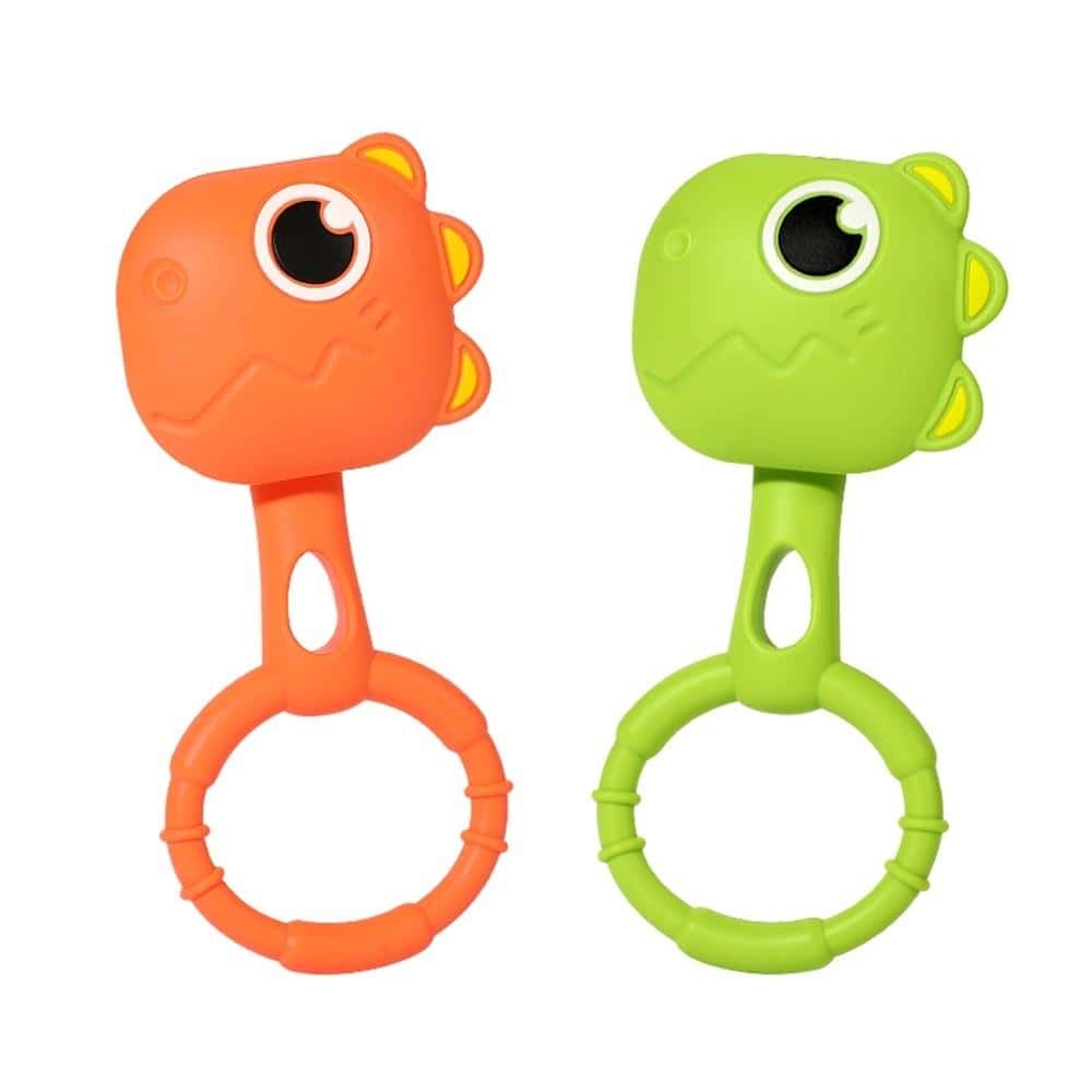 ASKATO Rattle Teether Dinuś - Soft silicone teether for babies 18m+