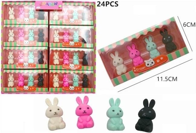 Erasers - Bunnies 4 pcs - Charming set for school and office