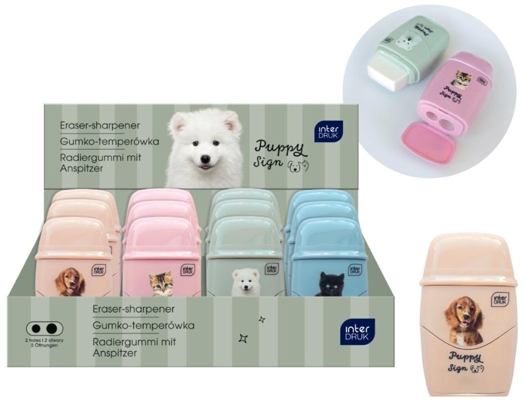 Puppy Sign Eraser-sharpener for children - 12 pieces of charming design