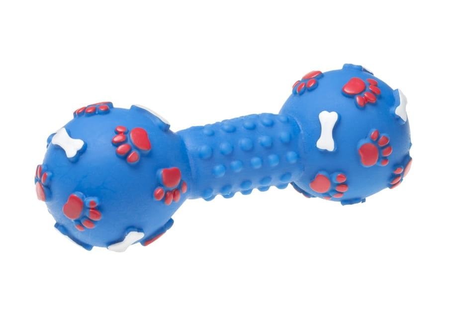 Nefi Žaislinis hantelis šuniui su girgždučiu 14,3 cm MIX - puikiai tinka žaisti