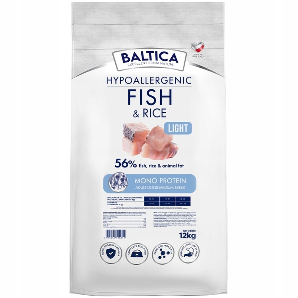 Baltica Nutraecuetic Hypoallergenic Food Fish & Rice Light for medium dogs 12kg