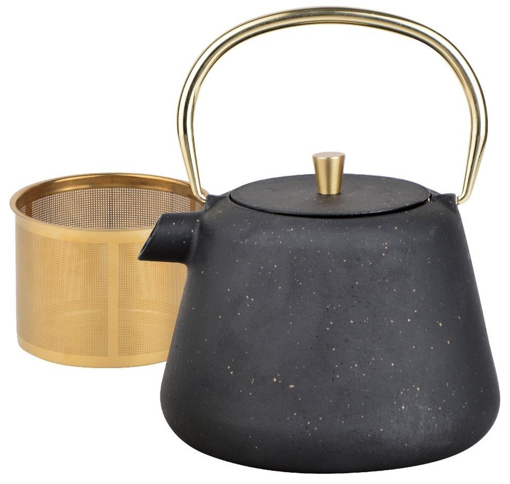KINGHoff Cast iron teapot with strainer 1l black with golden elements
