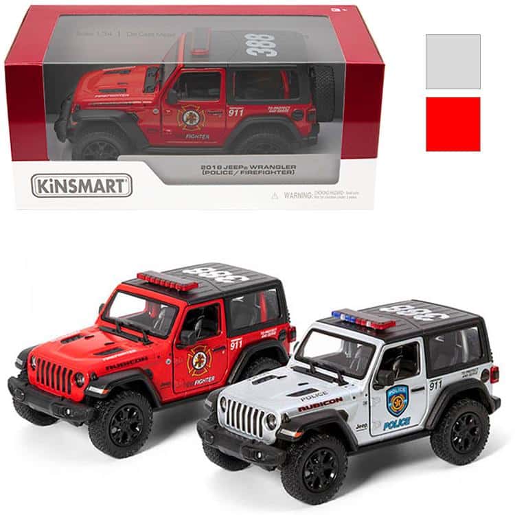 Kinsmart Jeep Wrangler police fire brigade 1:34 - metal model collectible