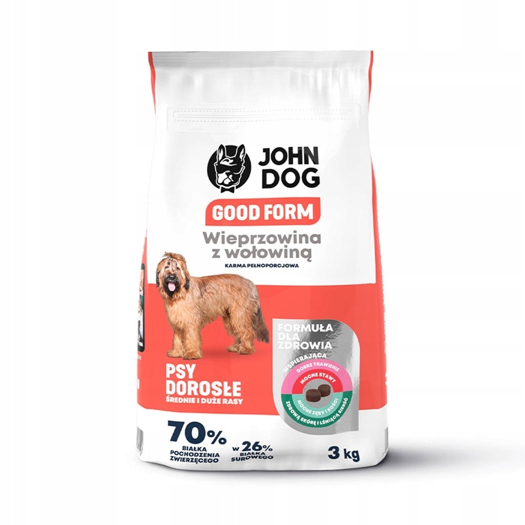 John Dog GOOD FORM Cūkgaļa ar Liellopu Gaļu - Barība vidēju un lielu šķirņu suņiem 3kg