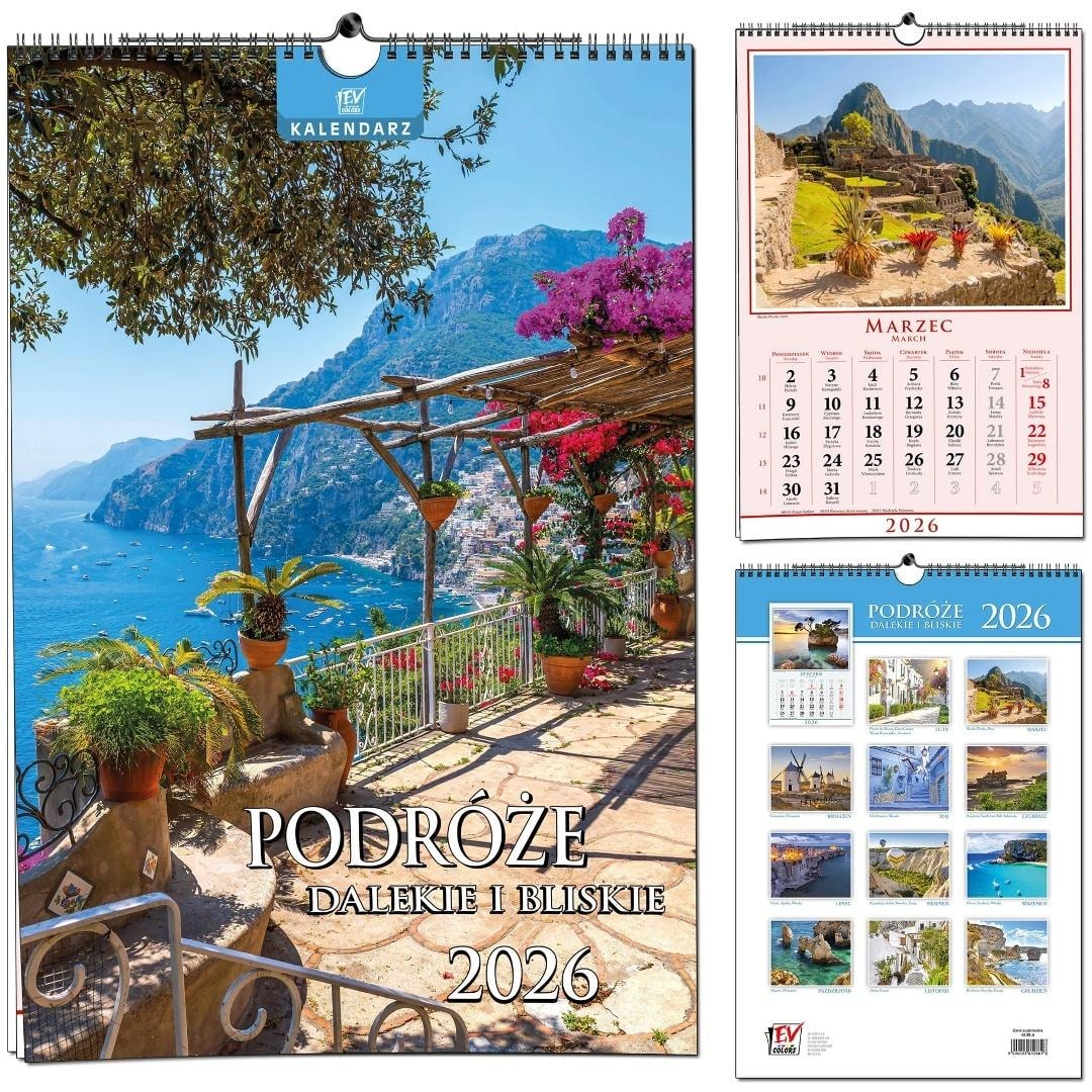 Kalendarz 2026 B3 Podróże 13-planszowy