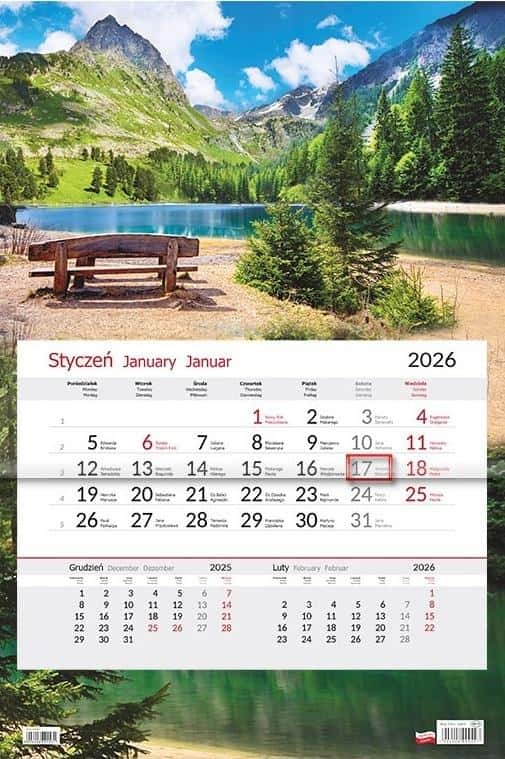 Calendar 2026 single-panel Bench - ideal for year planning