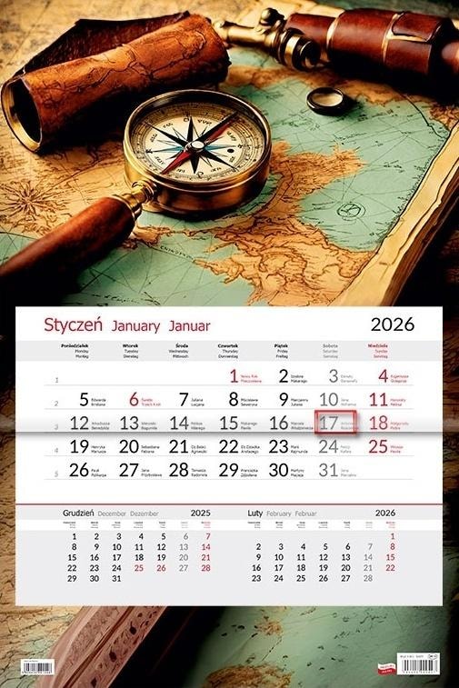 Calendar Compass 2026 - Single-panel calendar with glossy foil