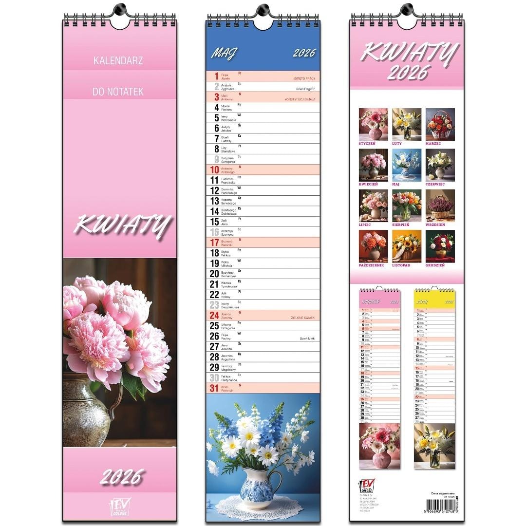Calendar 2026 strip Flowers - ideal for planning