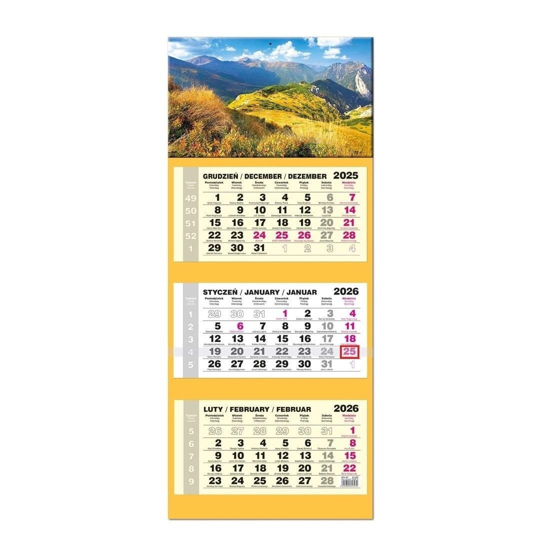 Calendar 2026 three-part LUX convex head Tatry - ideal for planning
