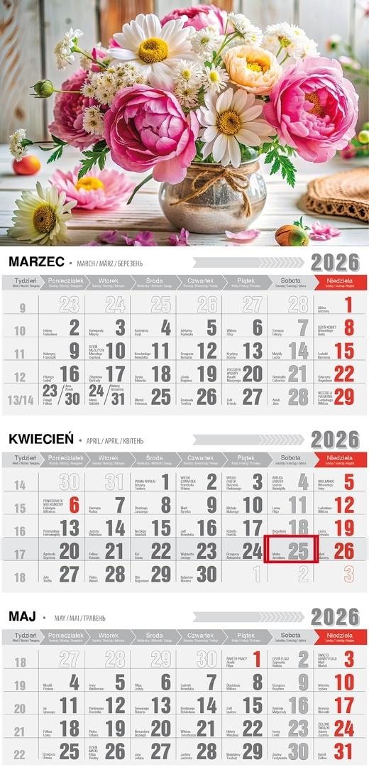 Pan Kalendarzyk Three-part calendar 2026 with magnet bouquet - ideal for planning