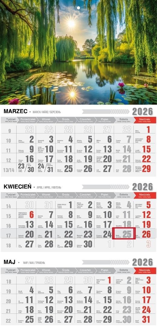 Calendar 2026 three-part economic with magnet Spring - ideal for planning