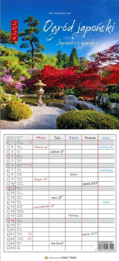 Calendar 2026 multi-sheet narrow - Japanese Garden - plan your year!