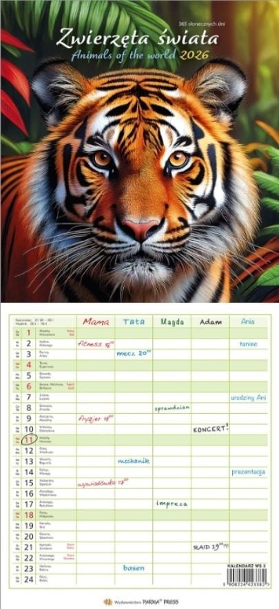 Multi-sheet calendar narrow 2026 - Animals - Plan your year!