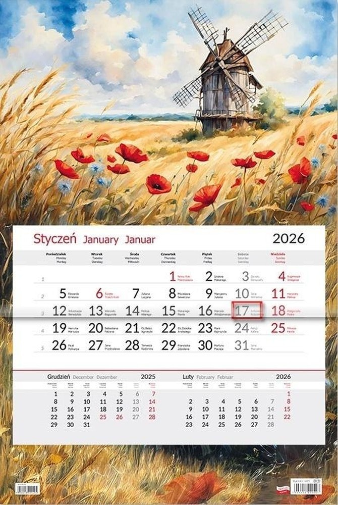 Calendar 2026 one-part Mill - ideal for planning