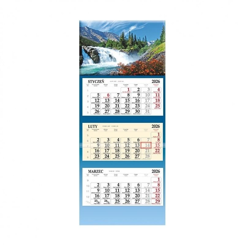 Three-part calendar 2026 with waterfall - perfect for planning!
