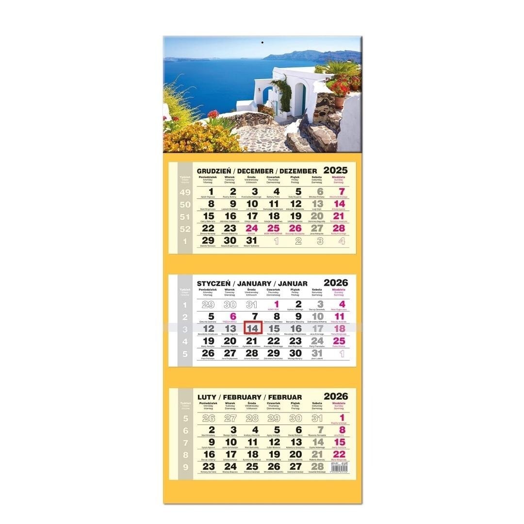Calendar 2026 three-part LUX convex Santorini - ideal for planning