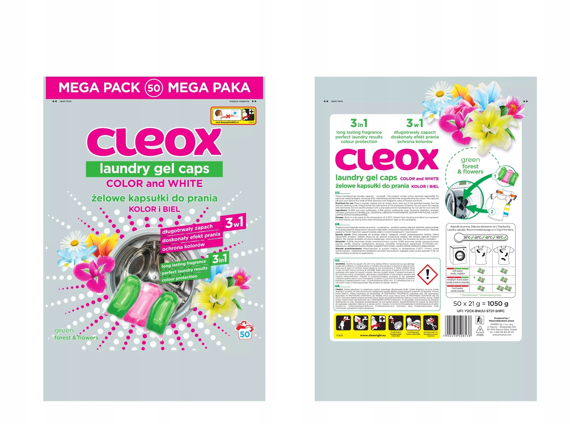 Cleox D/PR 3-Compartment Washing Capsules - 50 Pieces for Perfect Cleanliness