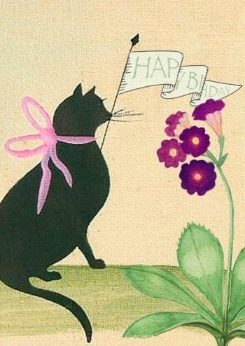 Madame Treacle Birthday card B6 Cat with pennant - perfect gift!